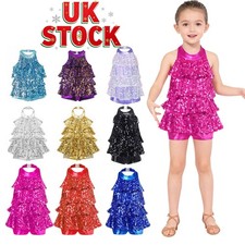 Girls Sequined Jazz Modern Unitard Latin Ballet Dance Leotard Performance AU