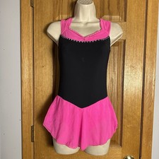 Jump N Style Skate wear Pink Black Rhinestone Figure Skating Dress Adult Small