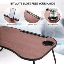 Laptop Bed Tray Lap Desk Foldable Portable Table with Cup Holder Tablet Slot