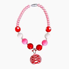 Valentine's Day Ladybug Heart Beaded Chunky Necklace Girl's Jewelry