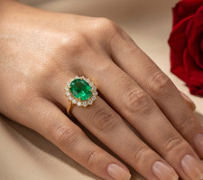 Oval cut Emerald Ring, 14K Gold Vermeil Lab E...