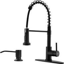 Kitchen Faucet W/ Soap Dispenser Stainless Steel Matte Black 2 Modes Sprayer 360