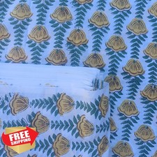 E-Tailor Hand-Block Cotton Fabric 3yd, Green Yellow Pre-Cut for Sewing