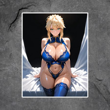 Pinup Girl Sticker Vinyl Decal Anime Blonde Busty Blue Lingerie Seductive
