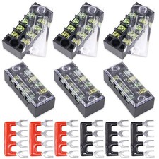 12 PCS 600V 15A 4 Position Double Row Screw Terminal Strip Red Black Barrier