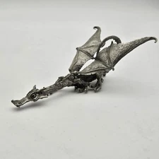 Vintage Radcliffe Pewter Detailed Dragon Red Swarovski Crystal Eyes Large 6.5"