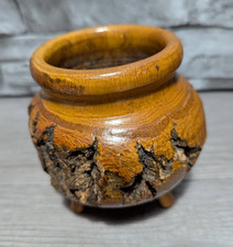 Vtg Handmade Live Edge Small 4" Burl Wood Pot Cauldron Bowl Rustic Decor Holder