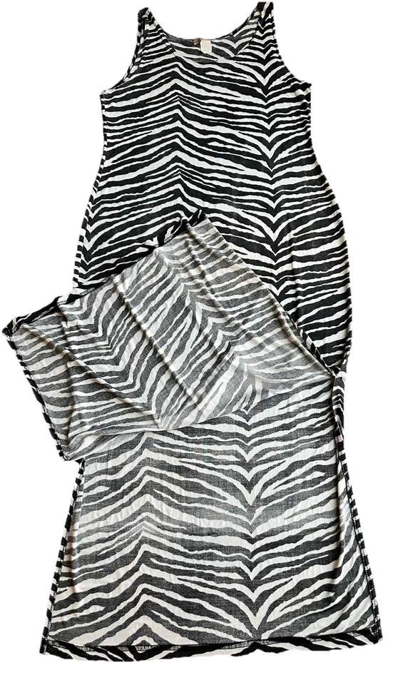 Vestido para mujer Susan Lawrence vintage mediano sin mangas cebra aberturas laterales hecho en EE. UU. Foto 4 de 4