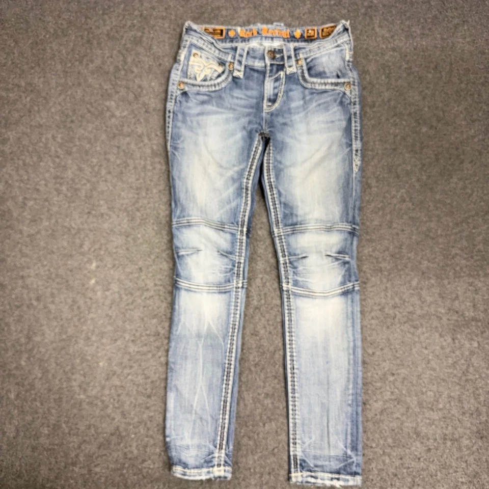 Pantalones de mezclilla Rock Revival Rafael ajustados para hombre azul 28x29 bolsillos adornados Foto 2 de 4