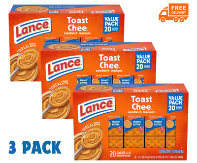 Lance Toast Chee Peanut Butter Sandwich Crackers - 20 Pack, 3 Boxes