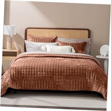 Luxury Velvet Quilt Set King Size King/Cal King 108" x 92" Terracotta Fawn