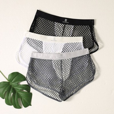 Herren Mesh Boxershorts Mid Waist Design Solides Muster Stil Eierablage Unterstützung