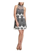 KENSIE Womens Gray Lace Sleeveless Short A-Line Dress Size: 0