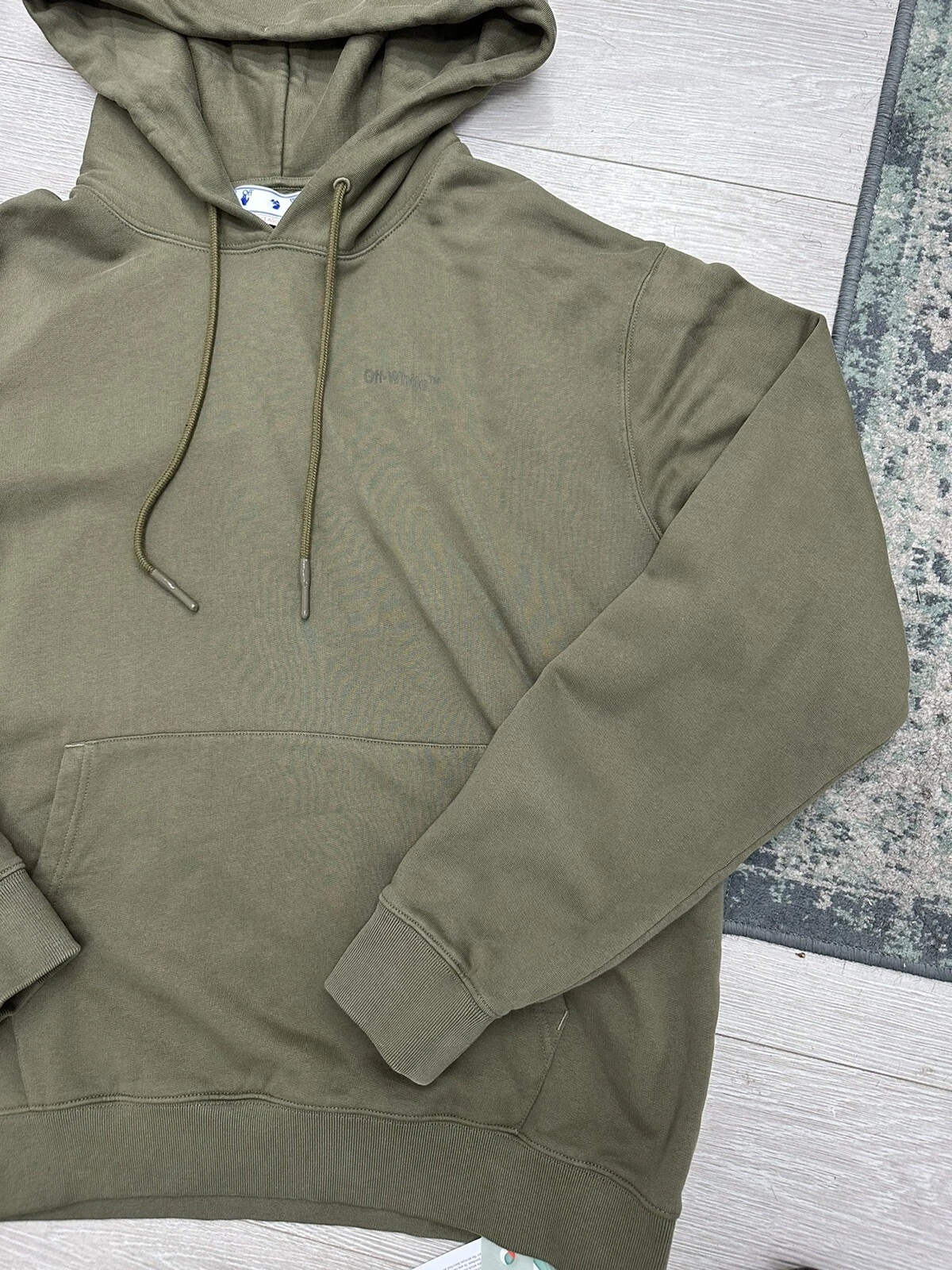 OFF WHITE Felpa con cappuccio freccia in gomma bianca OFF cachi taglia 2XL 2 extra large verde prezzo di acquisto £450