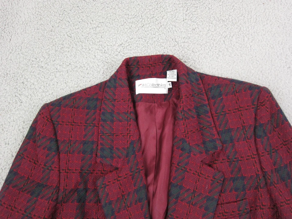Jaqueta Vintage JH Collectibles Feminina Tamanho 14 Vermelho Verde 100% Lã Houndstooth - Imagem 2 de 4