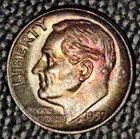 1959, Roosevelt dimes, Gem BU FB, Pretty 2 sided toning