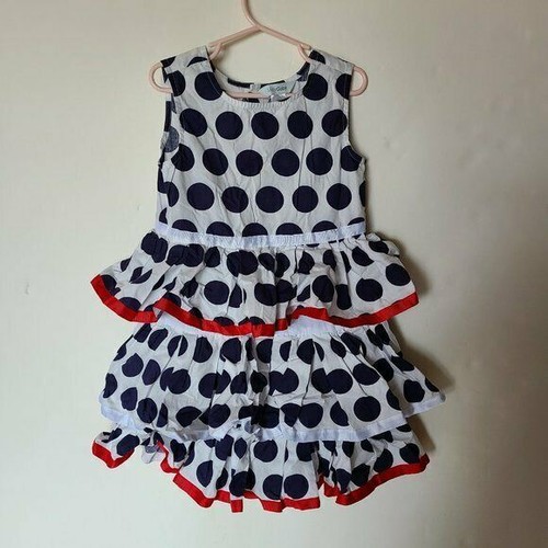 Moby Coby Polka Dot Ruffle Dress White Blue Red 6 4th Of July - Picture 3 of 10