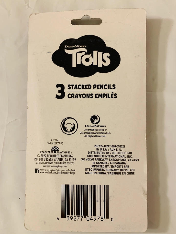 Lápices apilados Trolls World Tour nuevos contiene 4 favores de fiesta/revestimiento de medias Foto 3 de 3