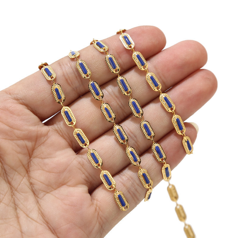 1 Meter Stainless Steel Oval Bar Enamel Link Chain for DIY Jewelry