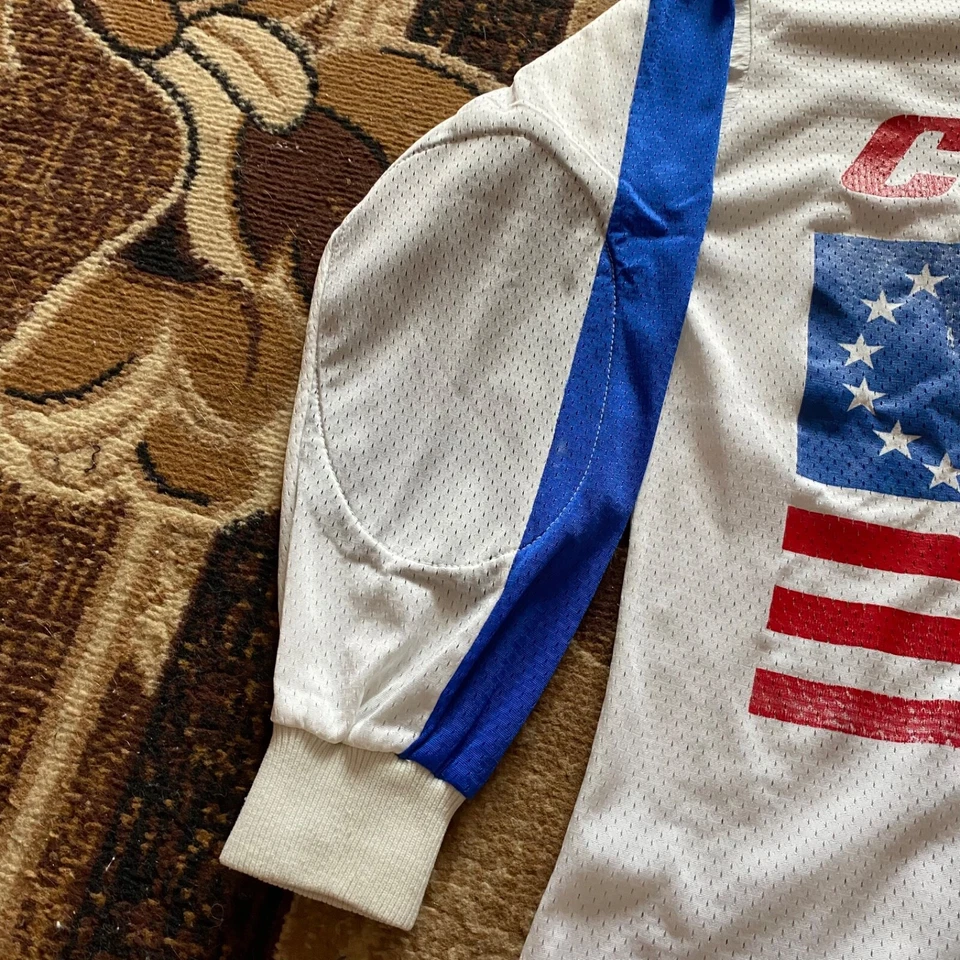 80s Vintage Can-am Malcolm Smith MSR Motocross Racing Jersey Big Flag Logo Foto 3 de 4