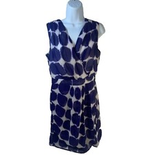Banana Republic Shell Dress Size 8 Criss Cross V Neck Sleeveless Purple Dots