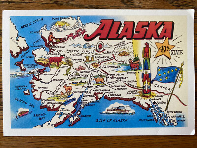 Postcard - Alaska - Artists Drawn Map of 49th State