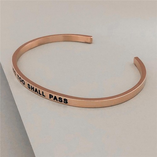 NEW PERSONALIZED Cuff Bracelet MANTRA Inspiration Engraved 'THIS TOO SHALL PASS' - Picture 3 of 4
