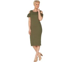 Du Jour Scoop Neck Cold Shoulder Rib Knit Midi Dress - Olive, Medium