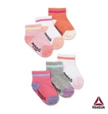 Reebok Baby and Toddler Girls' Quarter Socks, 6-Pack, 6-12M