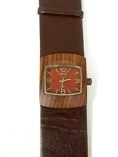 NEW BEWELL NATURAL BROWN WOOD,100% TOXIC FREE,BROWN FAUX LEATHER BAND WATCH
