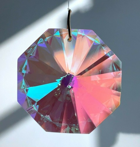 50mm Faceted Point Octagon Crystal Clear AB Pendant Prism Suncatcher 2" - Picture 5 of 6