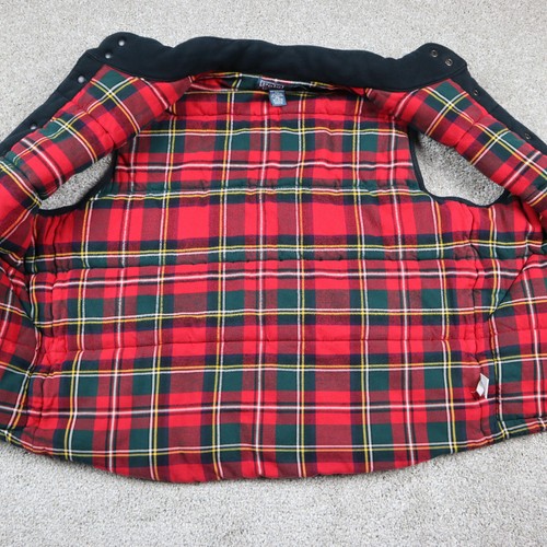 Vintage Ralph Lauren Vest Mens Large Black Red Flannel Lined Quilted Puffer Pony - Picture 4 of 12