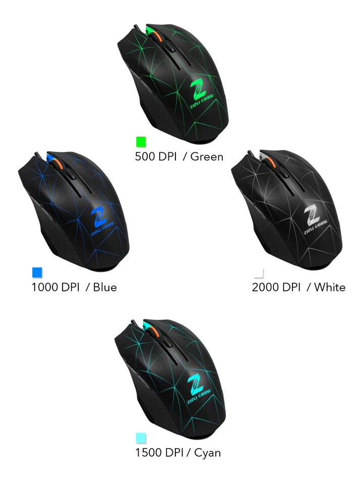 Light-Blue LED 4 Color Backlights Wired Gaming Ergonomic Mouse ZIDLI ZM5  - Image 2 of 4