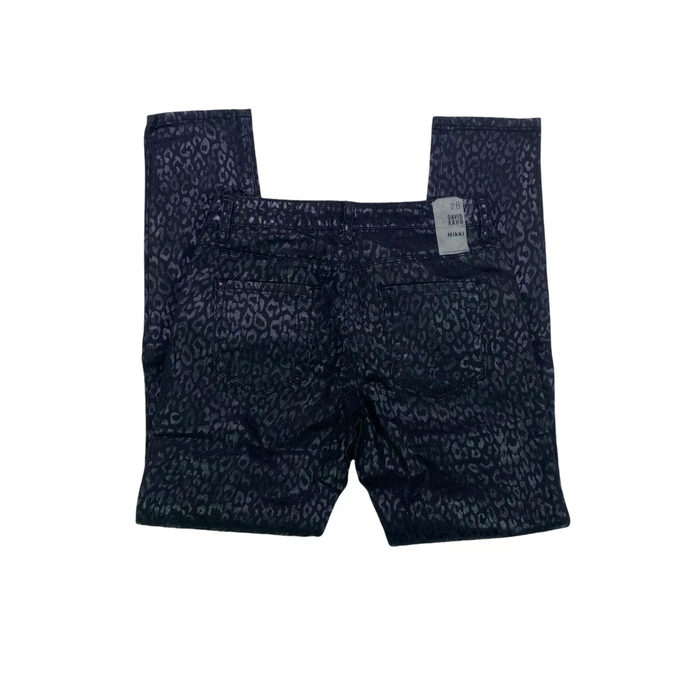 Pantalones de mezclilla David Kahn para mujer talla 28 Nikki tobillo negro estampado de lince tiro bajo Foto 3 de 4