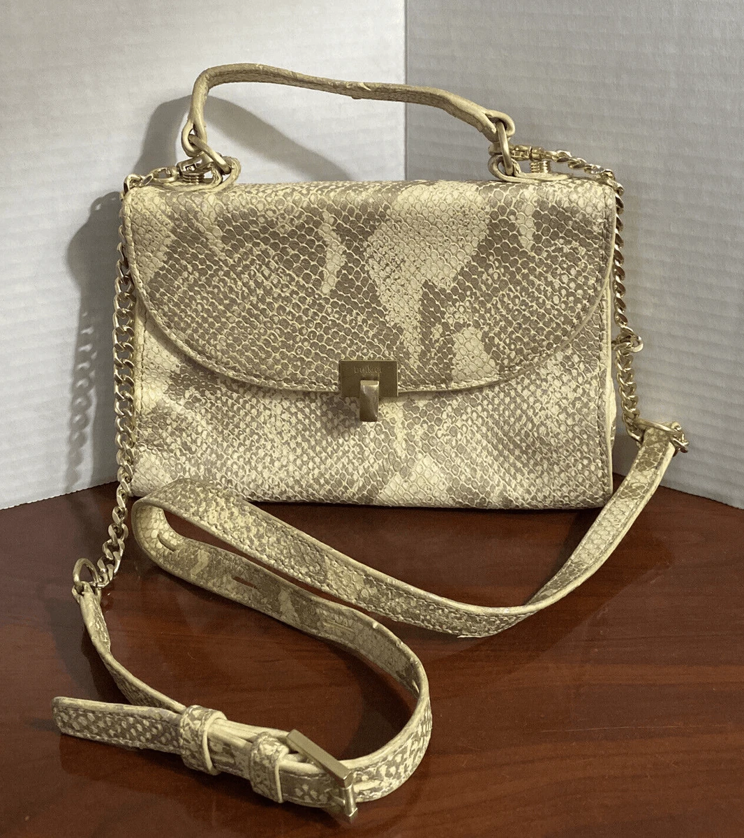 botkier New York Cream Snakeskin Embossed Leather Crossbody Shoulder Bag  Purse