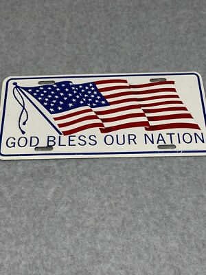 1980s American Flag * GOD BLESS OUR NATION * License Plate or Sign USA NOS