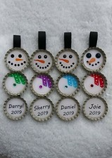 Snowman bottle cap ornaments set of 4 personalized 2020