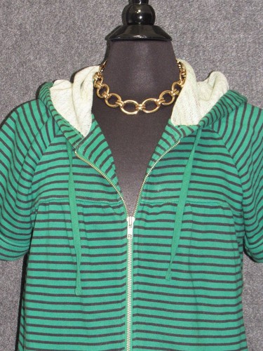 FRENCH CONNECTION Green Blue Striped Zip Hoodie Sweatshirt SZ M - Picture 2 of 8
