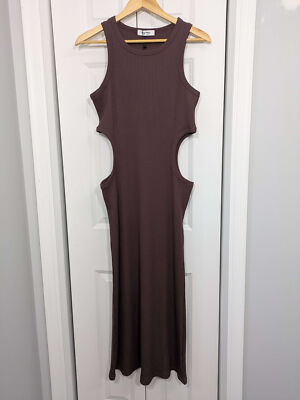 Ena Pelly NWT Women's Size 8 Billie Racer Rib Dress Brown Mid Pencil