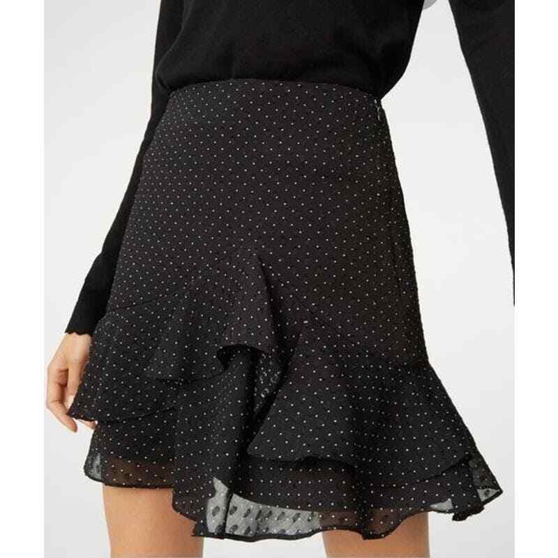 Club Monaco Textured Polka Dot Ruffle Hem A-Line Mini Skirt