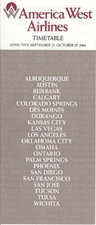 America West Airlines timetable 1984/09/15