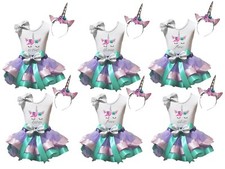 1st 2nd 3rd Unicorn Silver Bow White Top Pink Green Trim Skirt Girl Outfit NB-8Y