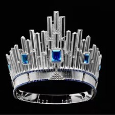 Miss Universe Replica Tiara Crown Blue Crystal Wedding Queen Princess For Women