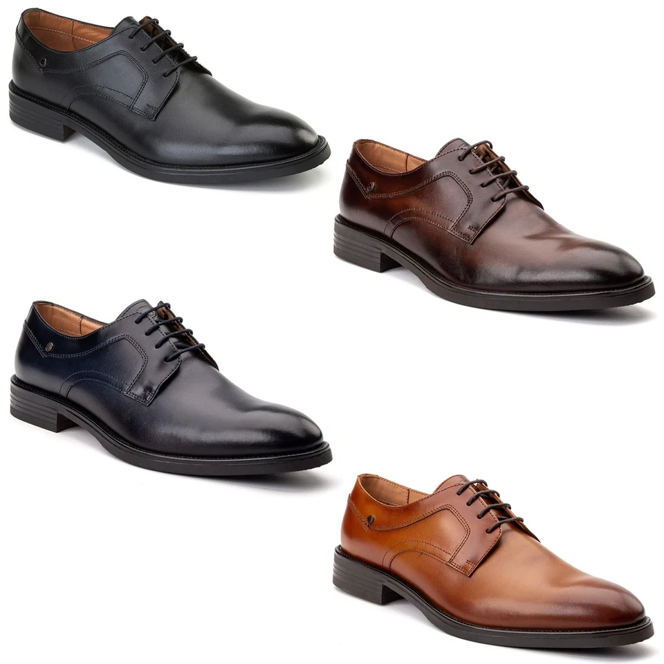 Base London Herren Wachsleder Derby Schuhe Mit Ärmeln Büro Formal Hochzeit Leder - Bild 1 von 1