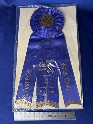 AKC Dog Show Ribbon FIRST PRIZE VARIETY 1978 Rosette Delaware CO Kennel Club PA