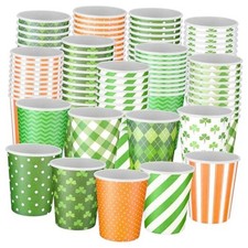  144 Pcs St. Patrick's Day Cups Disposable Paper Bulk 8 oz Green Lucky Shamrock