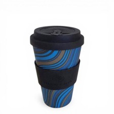 Happy Earth Wave Stripe 450ml Bamboo Coffee Cup – Eco-Friendly Reusable Travel M