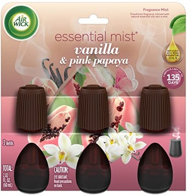 Air Wick Essential Mist Refill, 3 ct, Vanilla and Pink Papaya, Essential Oils Di