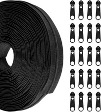 10 Yards Nylon Coil Zippers by the Yards, 5 Bulk Zippers with 20 Pcs Zipper Sli