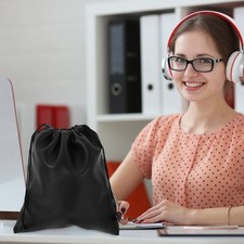 Reusable Durable PU Earphone Pouch Black Portable Storage Bag for Accessories